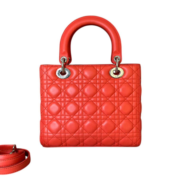Lady Dior Medium Lambskin Cannage Coral SHW