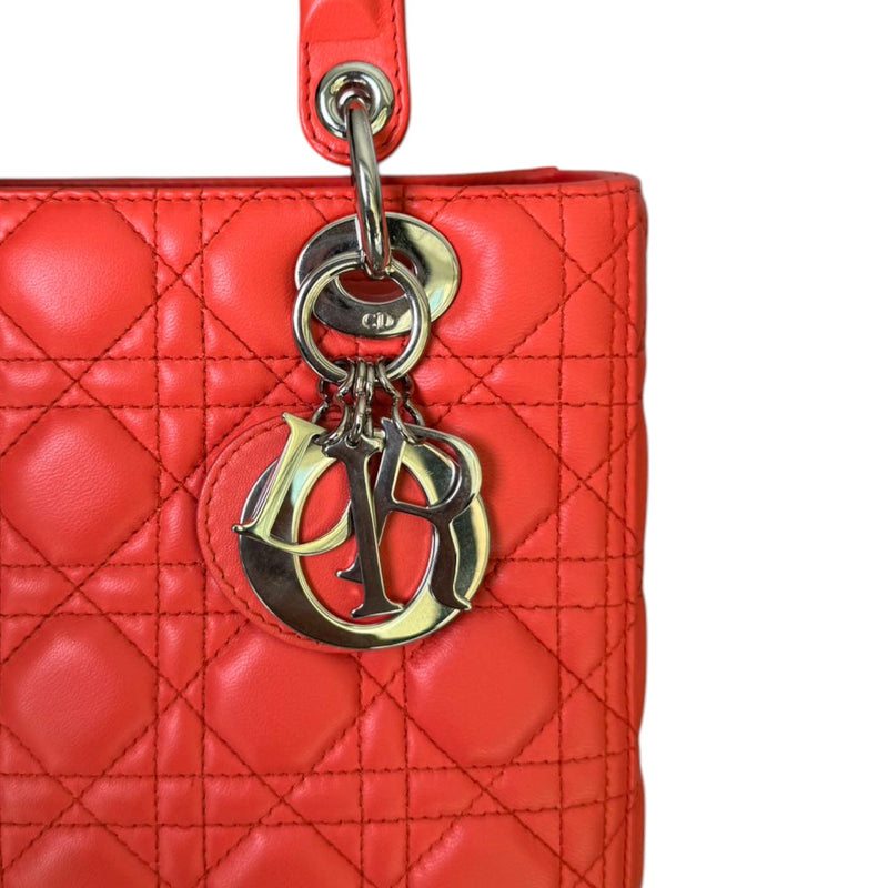 Lady Dior Medium Lambskin Cannage Coral SHW
