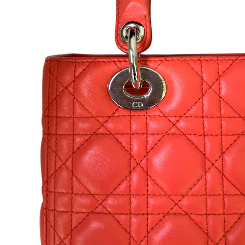 Lady Dior Medium Lambskin Cannage Coral SHW
