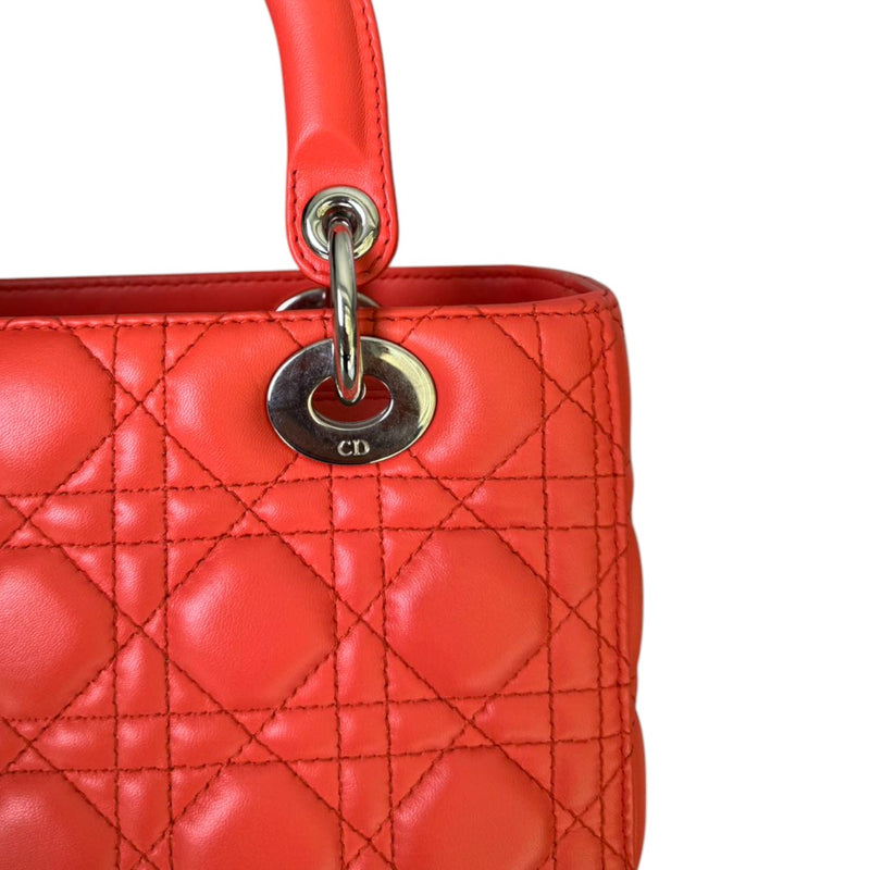 Lady Dior Medium Lambskin Cannage Coral SHW