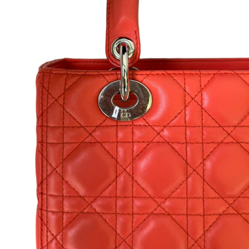 Lady Dior Medium Lambskin Cannage Coral SHW
