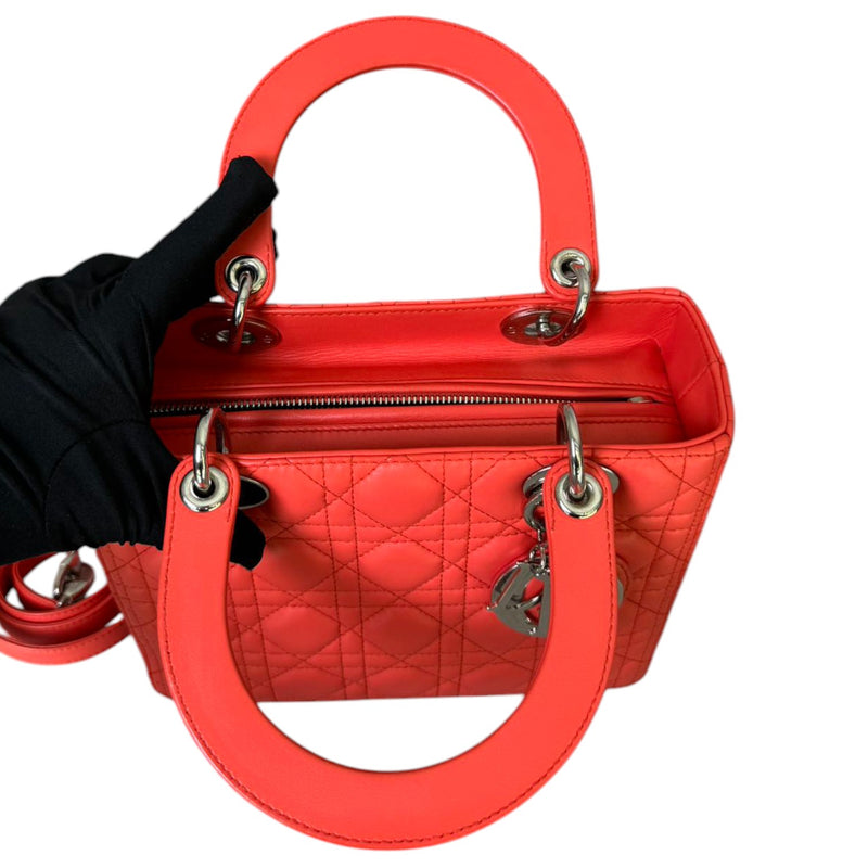 Lady Dior Medium Lambskin Cannage Coral SHW