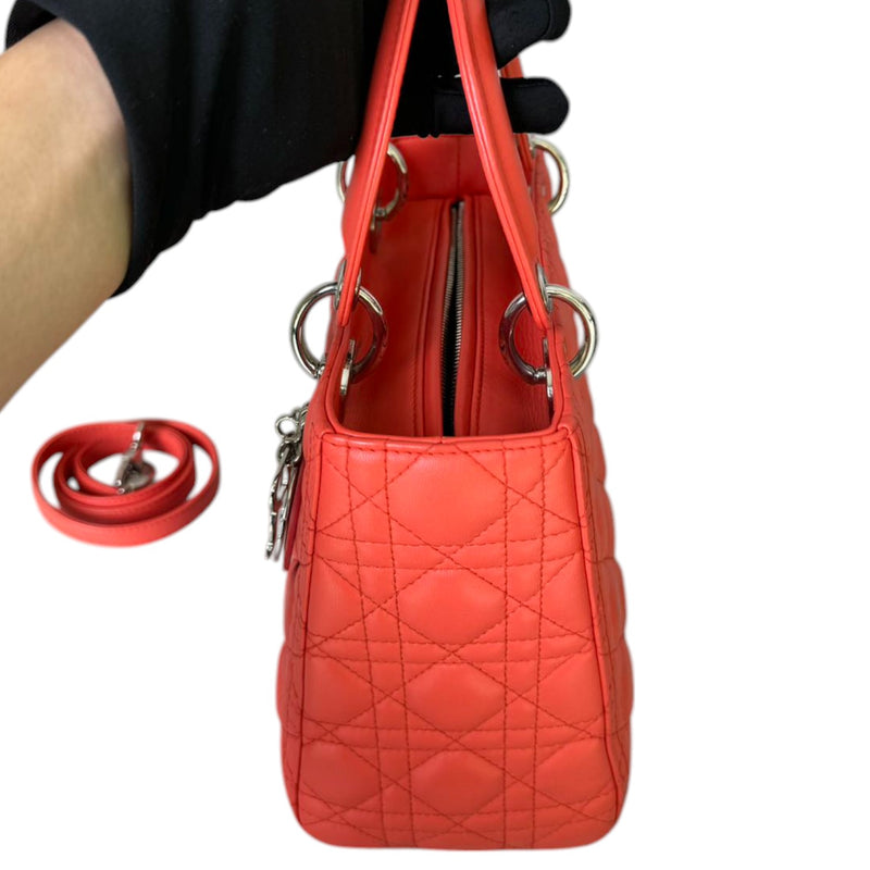 Lady Dior Medium Lambskin Cannage Coral SHW