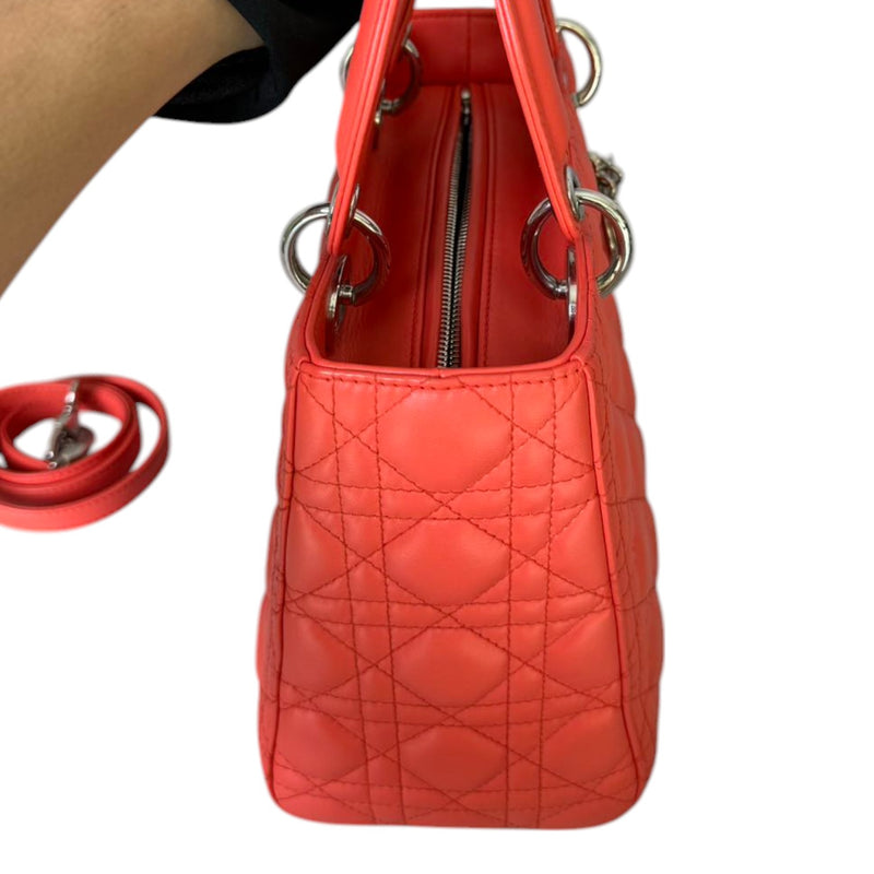 Lady Dior Medium Lambskin Cannage Coral SHW