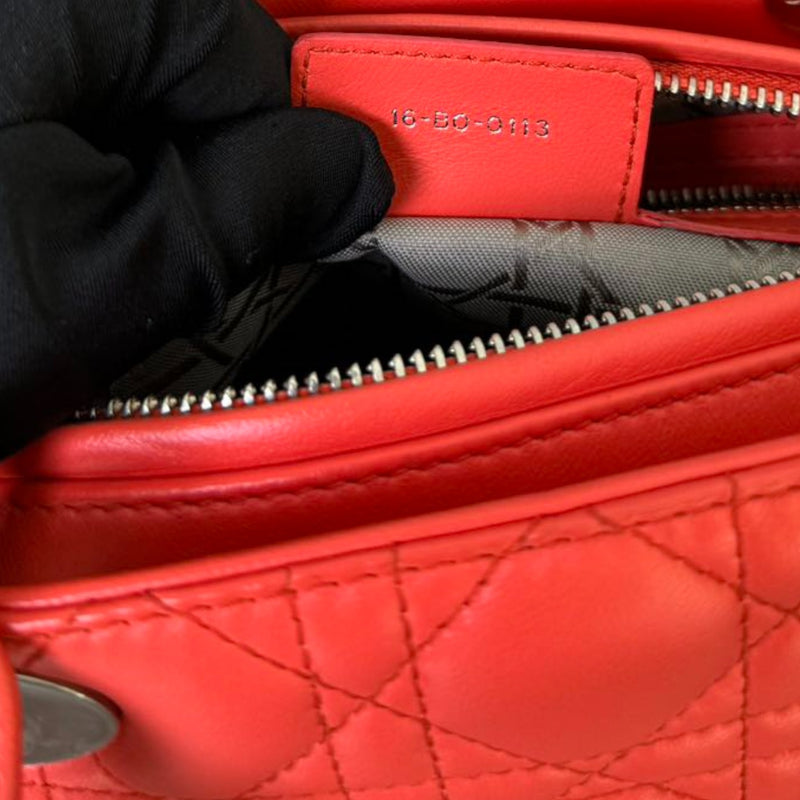 Lady Dior Medium Lambskin Cannage Coral SHW