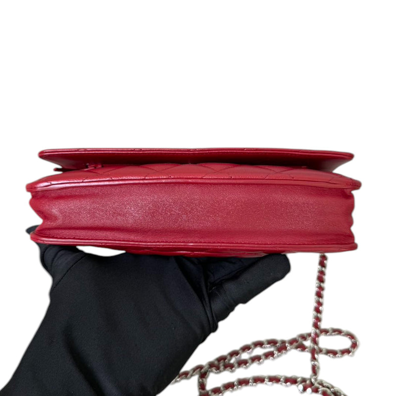 Wallet On Chain WOC Lambskin Quilted Red SHW