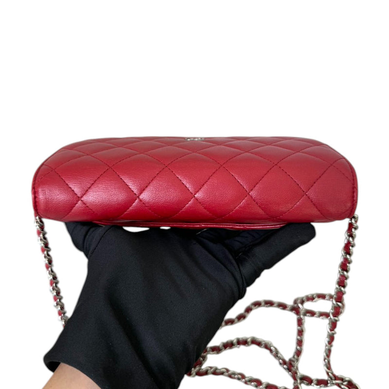 Wallet On Chain WOC Lambskin Quilted Red SHW