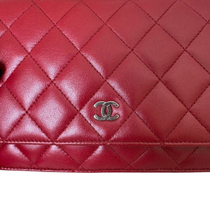 Wallet On Chain WOC Lambskin Quilted Red SHW