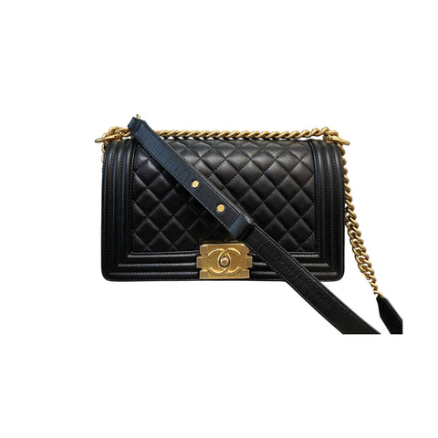 Old Medium Boy Quilted Calfskin Black GHW