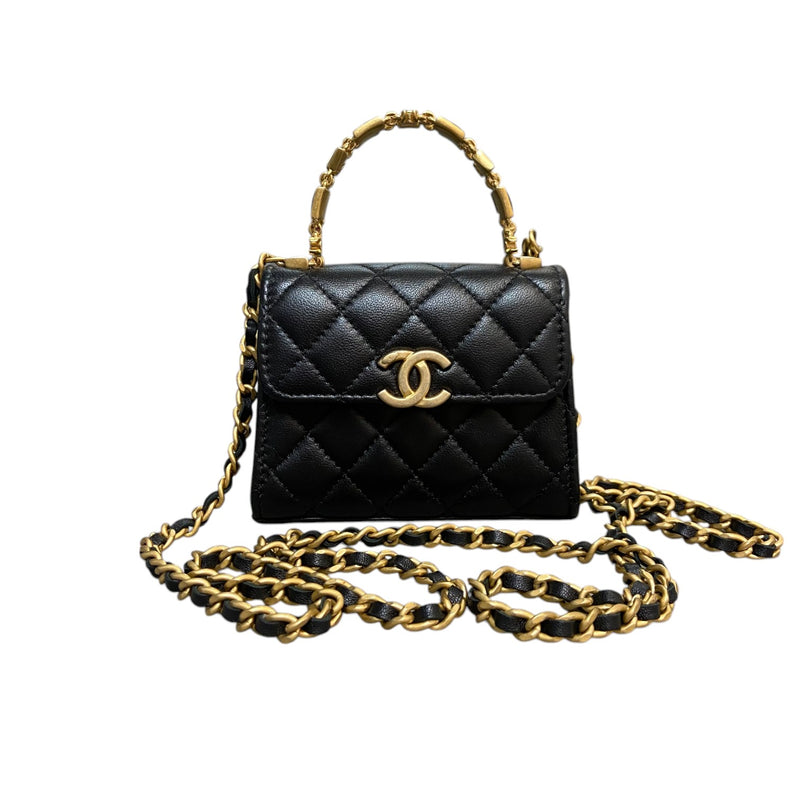 Chanel Top Handle Flap Mini Lambskin Enamel Quilted Black GHW