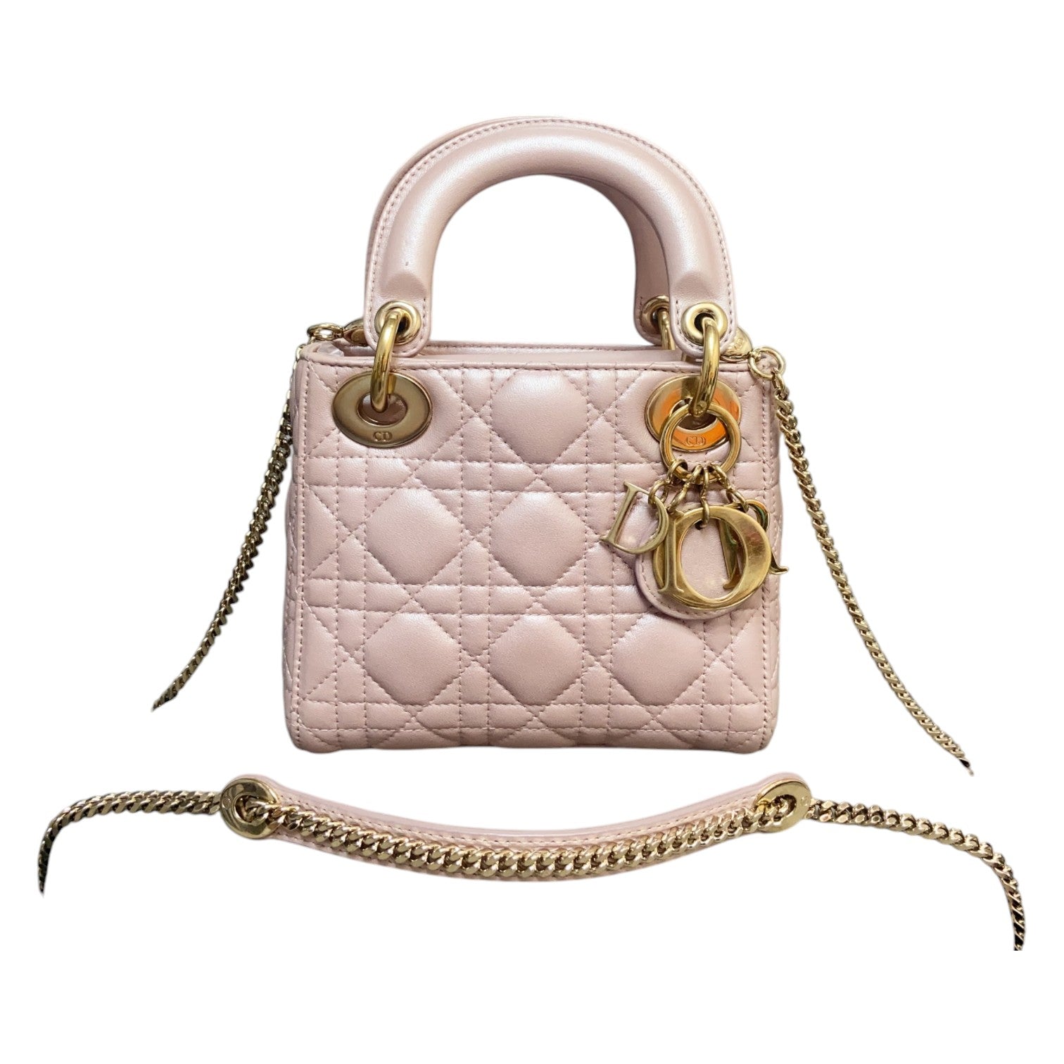 Lady Dior Mini Lambskin Cannage Light Pink GHW