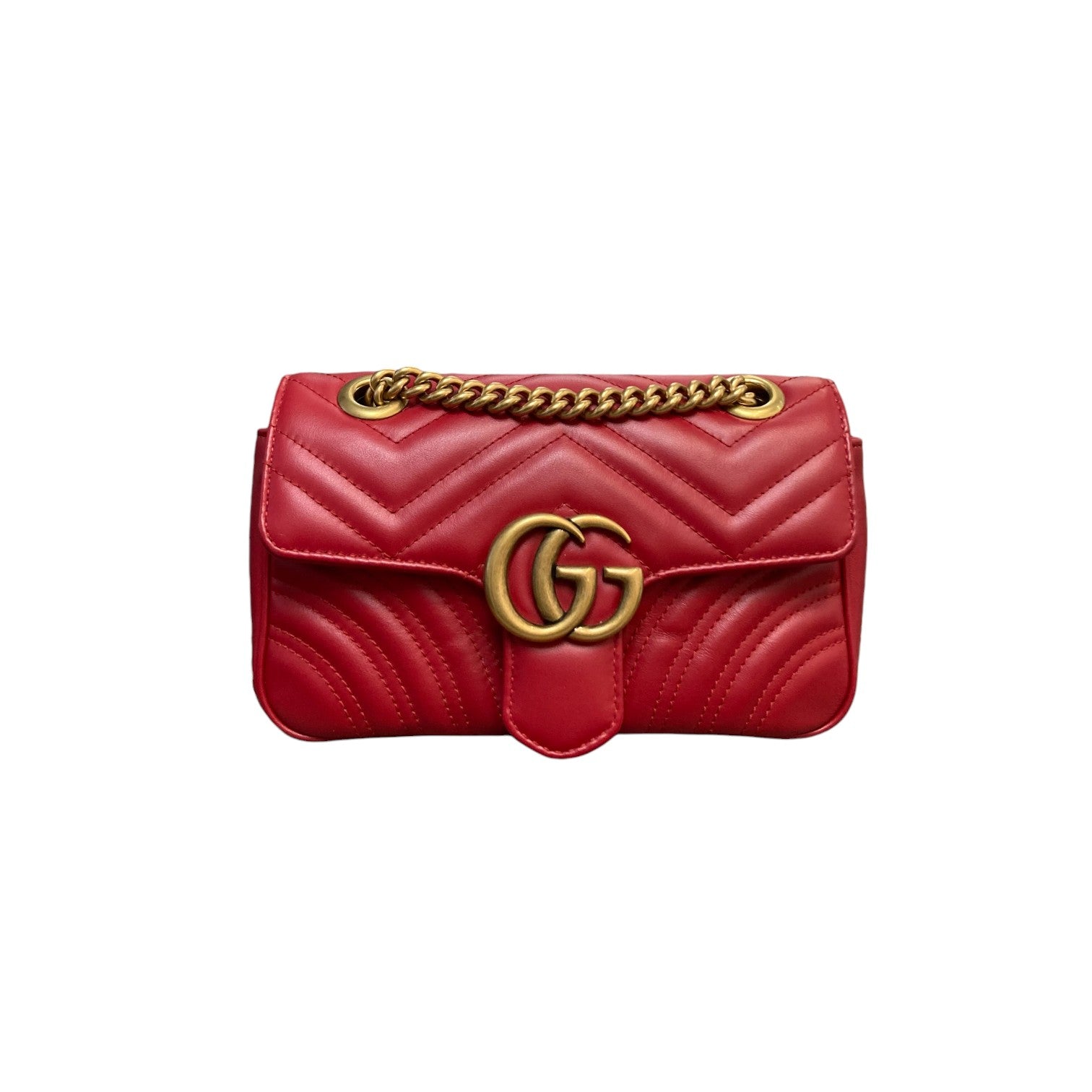 Gucci GG Marmont Shoulder Small Calfskin Matelasse Red GHW – Bag