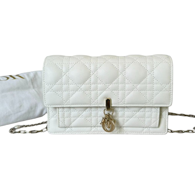 Miss Dior Chain Pouch Lambskin White GHW