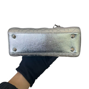 My Lady Dior Lucky Badges Small Metallic Grained Calfskin Silver SHW