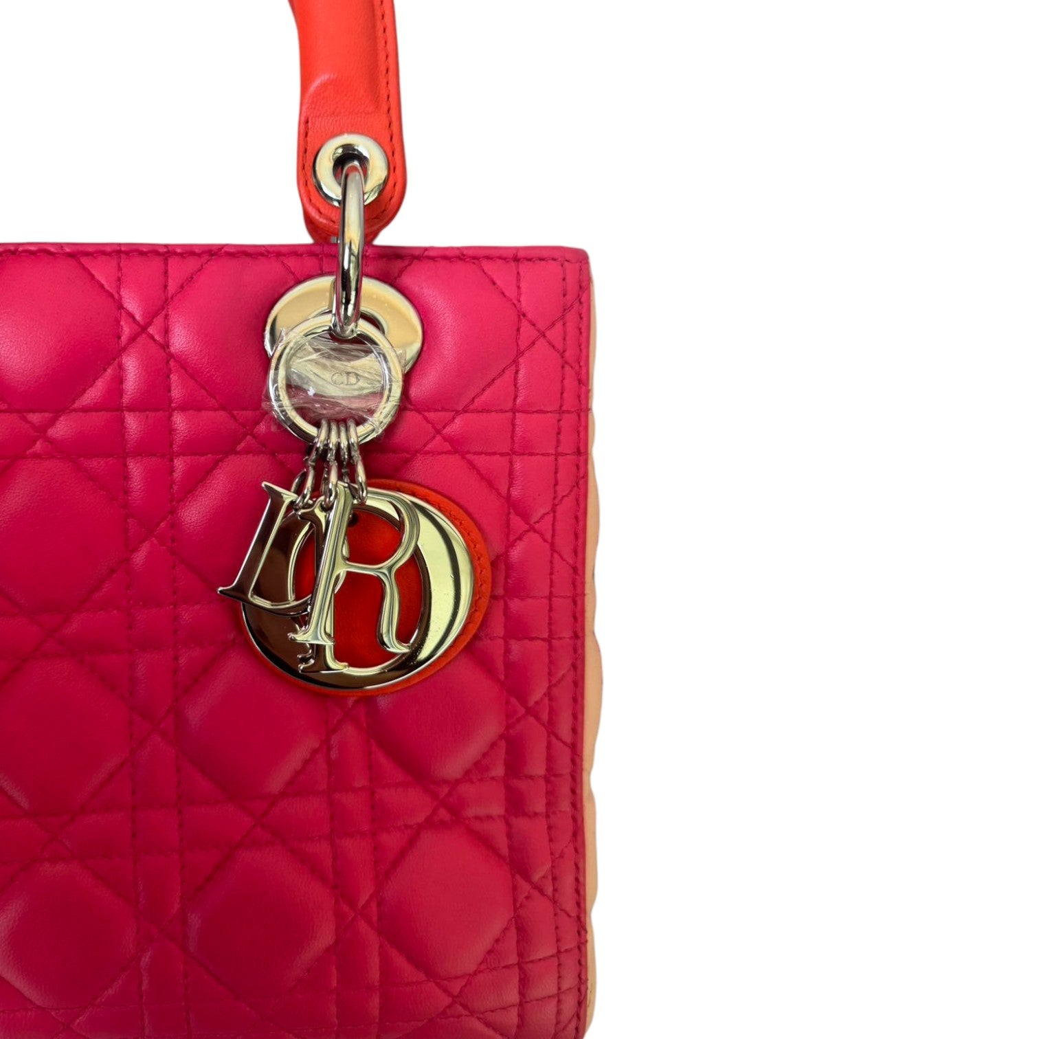 Christian Dior Lady Dior Medium Tri-Color Lambskin Orange Pink SHW