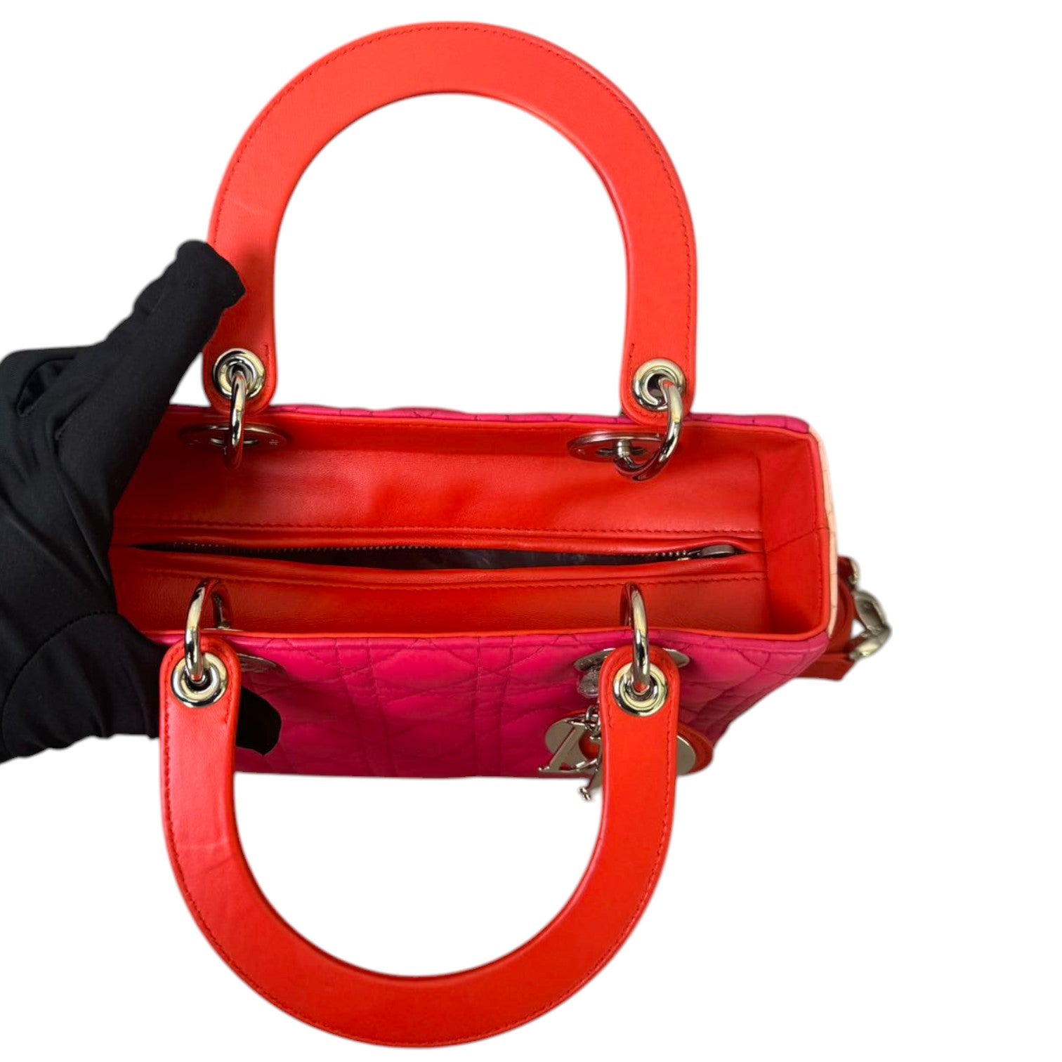 Christian Dior Lady Dior Medium Tri-Color Lambskin Orange Pink SHW