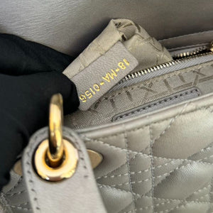Lady Dior Mini Lambskin Cannage Grey GHW