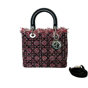 Lady Dior Medium Tweed Fringe Embroidered Multicolor SHW