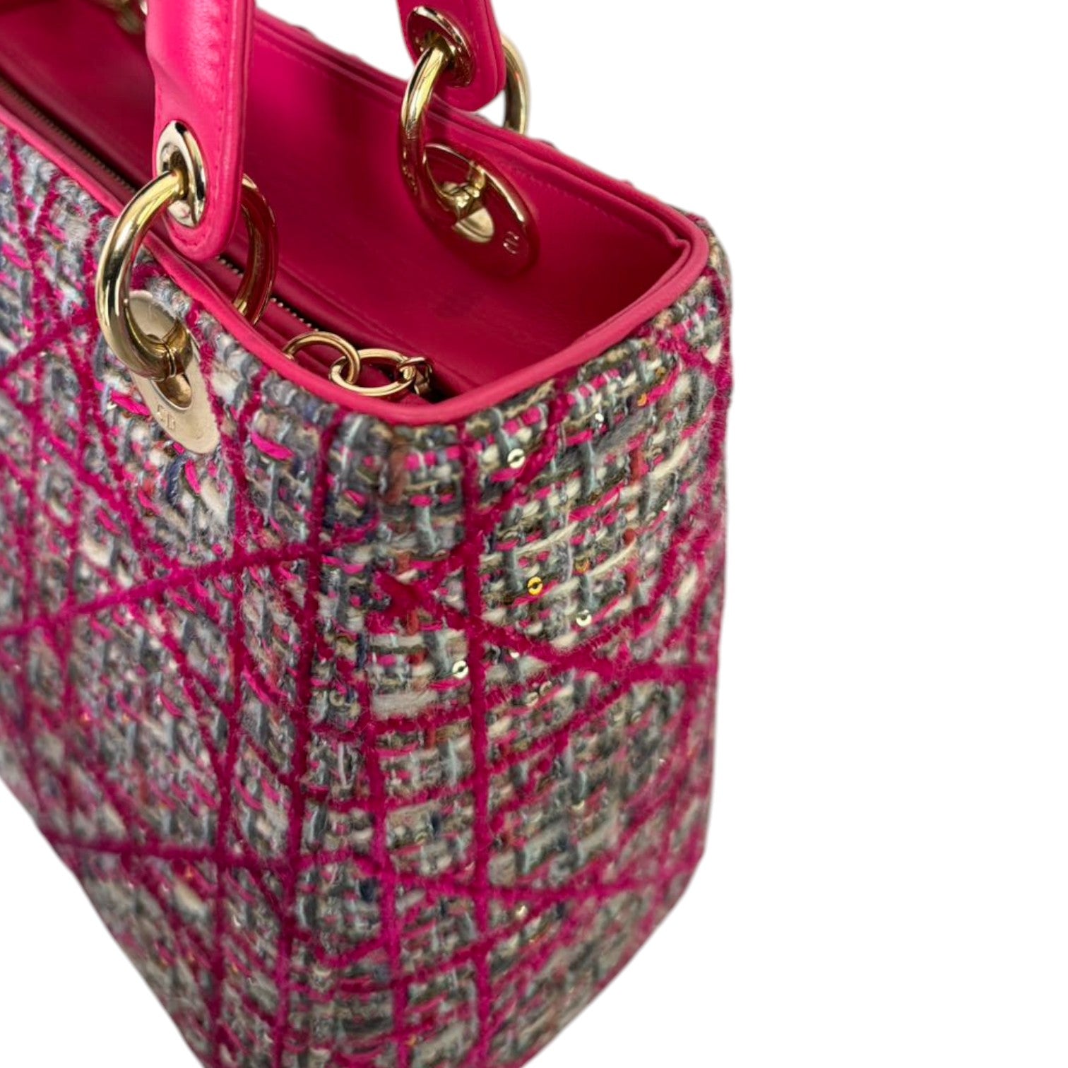 Christian Dior Lady Dior Medium Tweed Pink Multicolor GHW