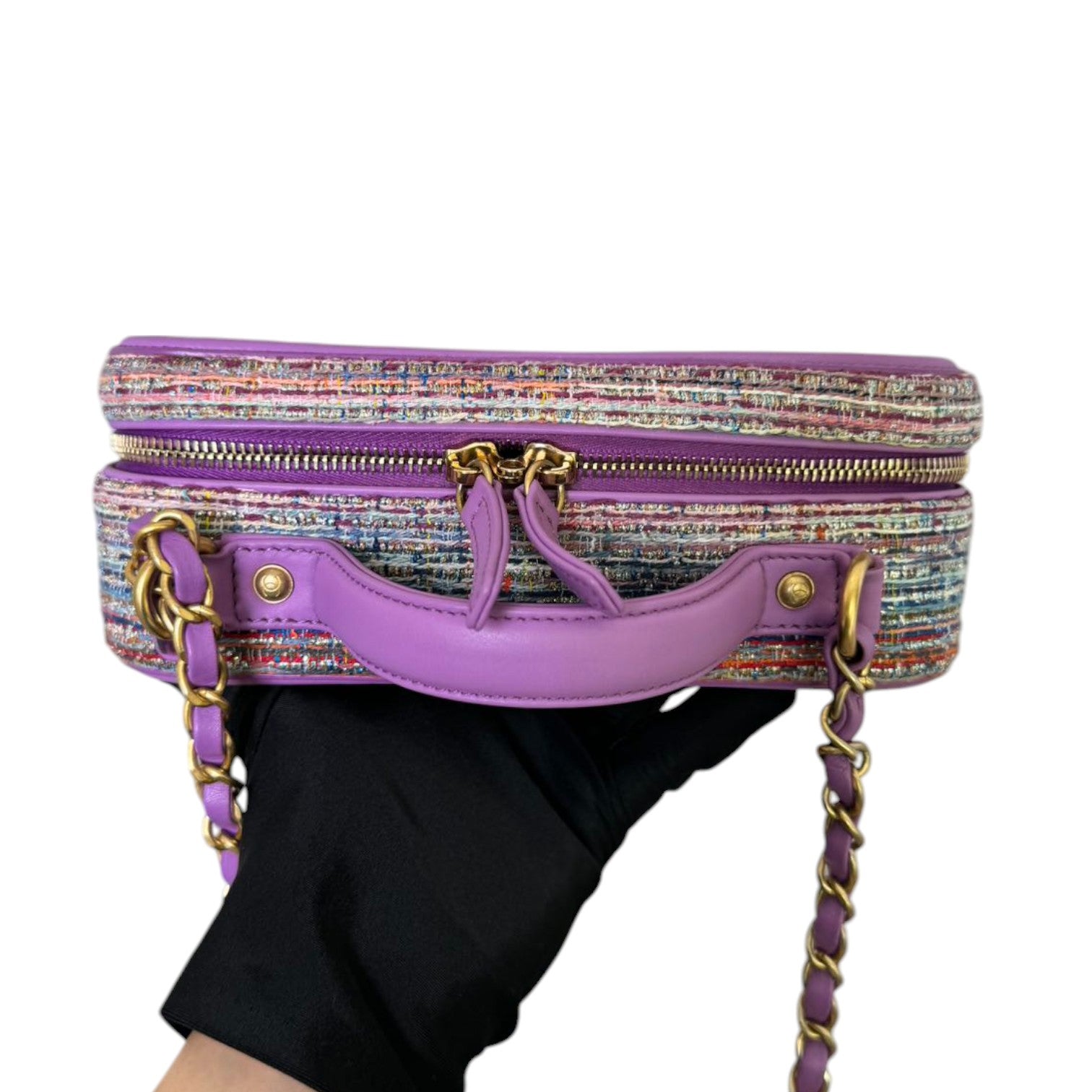 Chanel CC Filigree Vanity Case Medium Tweed Purple Multicolor GHW