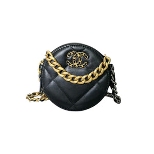 19 Round Clutch With Chain Mini Lambskin Black MHW