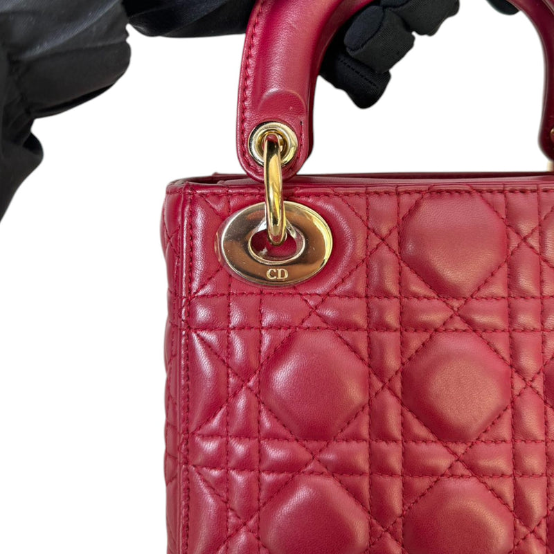Lady Dior Mini Lambskin Cannage Red GHW