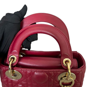 Lady Dior Mini Lambskin Cannage Red GHW