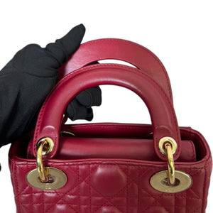 Lady Dior Mini Lambskin Cannage Red GHW