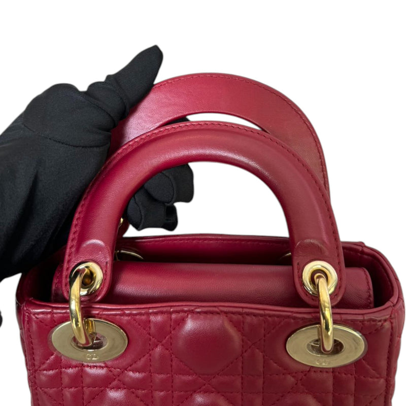 Lady Dior Mini Lambskin Cannage Red GHW