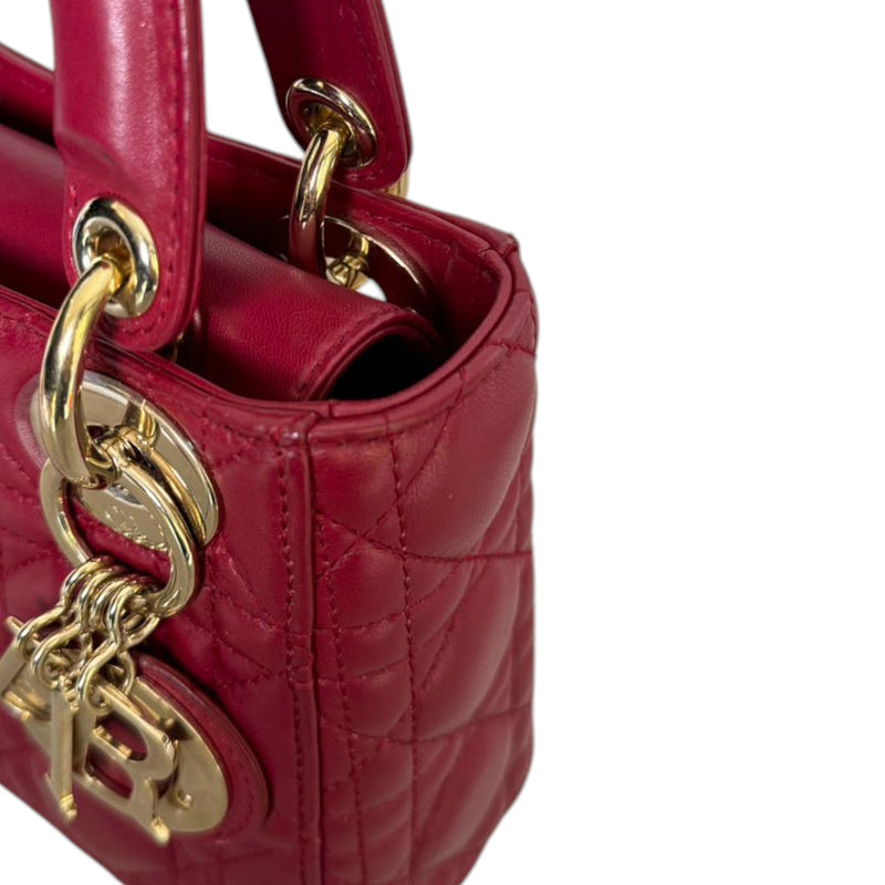 Lady Dior Mini Lambskin Cannage Red GHW