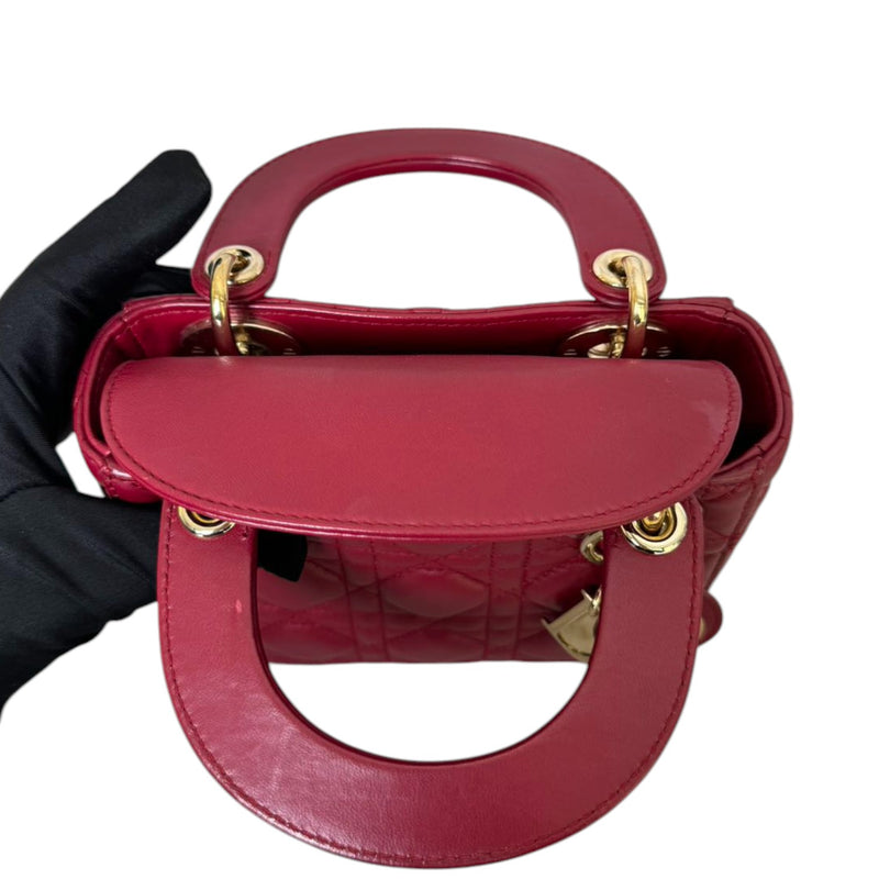 Lady Dior Mini Lambskin Cannage Red GHW