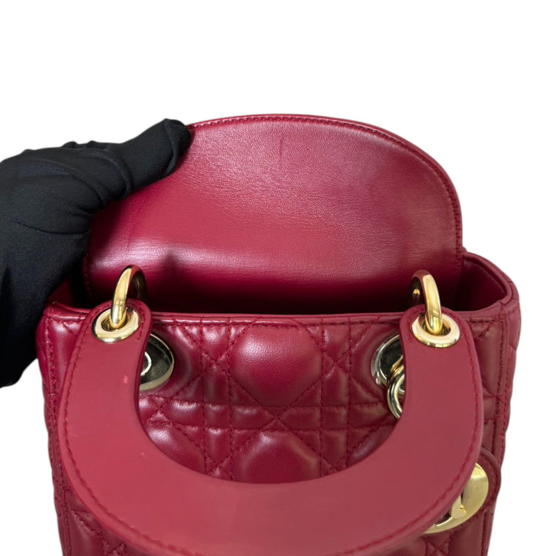 Lady Dior Mini Lambskin Cannage Red GHW