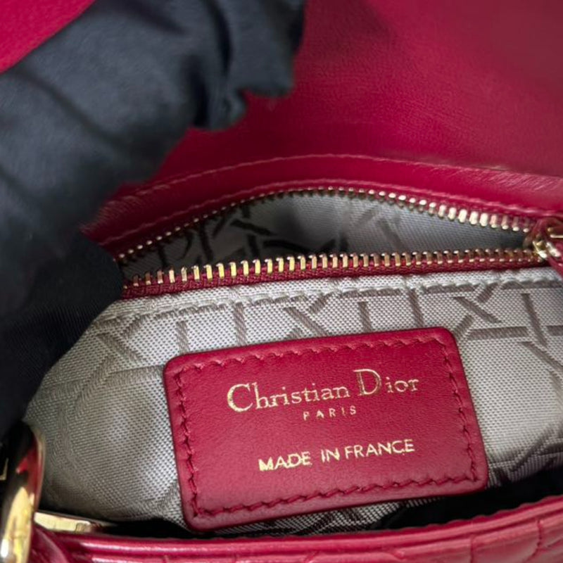Lady Dior Mini Lambskin Cannage Red GHW
