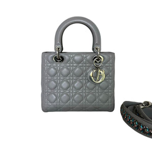 Lady Dior Medium Lambskin Cannage Grey SHW