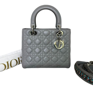 Lady Dior Medium Lambskin Cannage Grey SHW