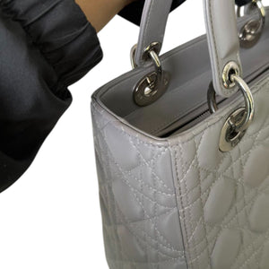Lady Dior Medium Lambskin Cannage Grey SHW