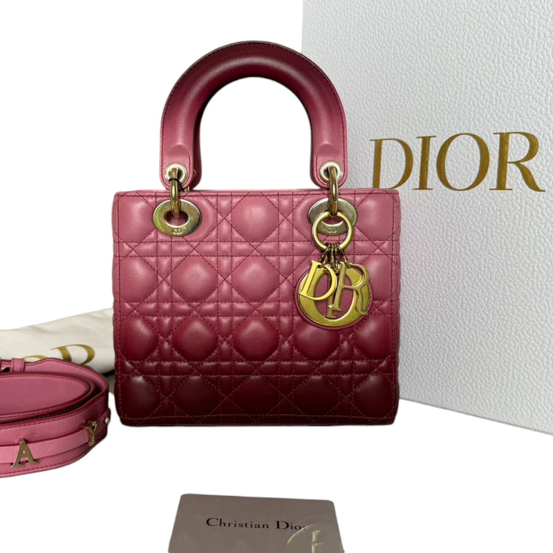 Christian Dior Lady Dior Small Lambskin Cannage Ombre Pink GHW