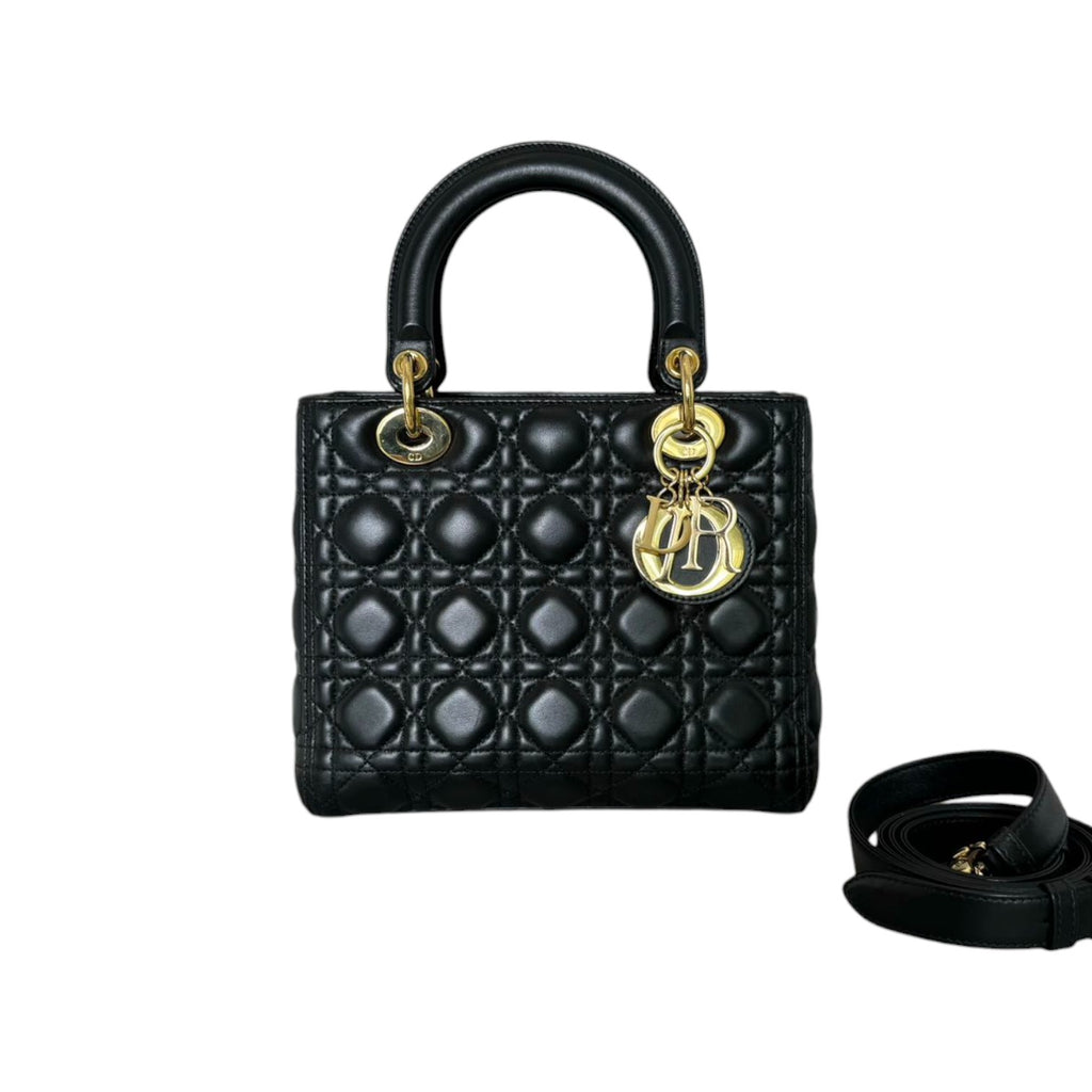 Lady Dior Medium Lambskin Cannage Black GHW
