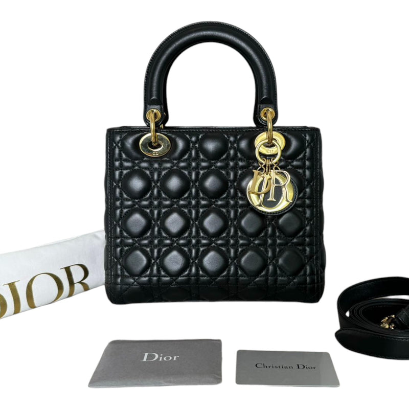 Lady Dior Medium Lambskin Cannage Black GHW