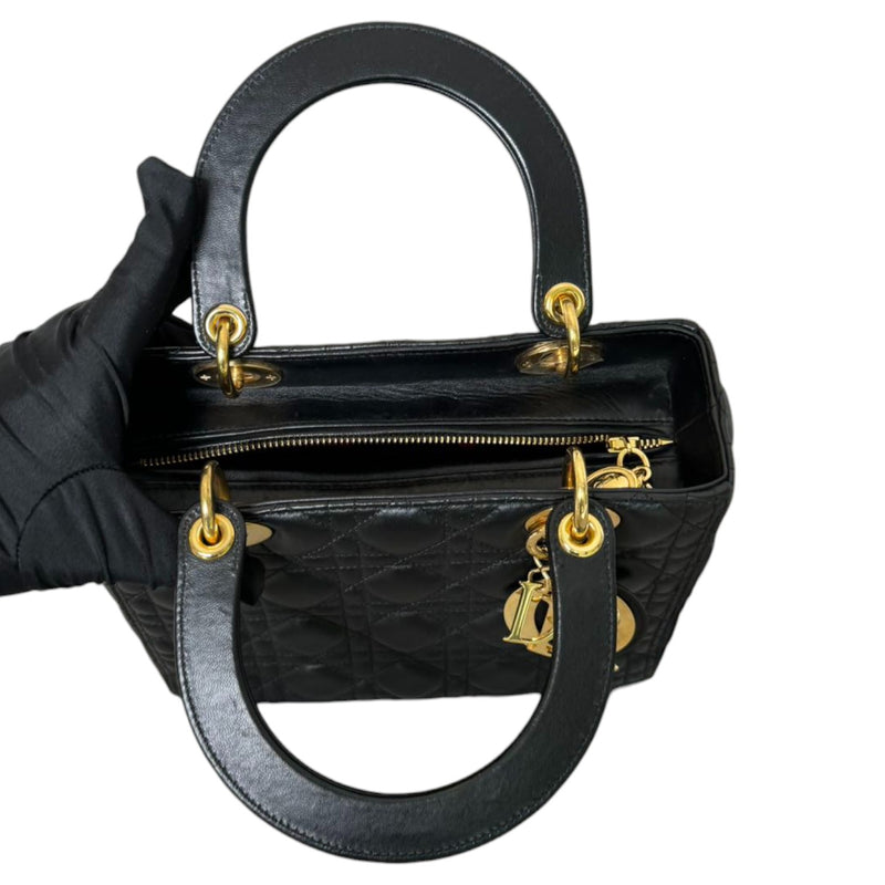 Lady Dior Medium Lambskin Cannage Black GHW