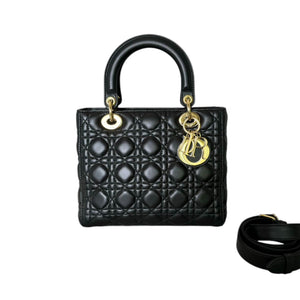 Lady Dior Medium Lambskin Cannage Black GHW
