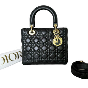 Lady Dior Medium Lambskin Cannage Black GHW
