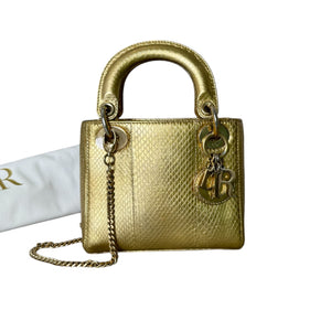 Lady Dior Mini Python Quilted Gold GHW