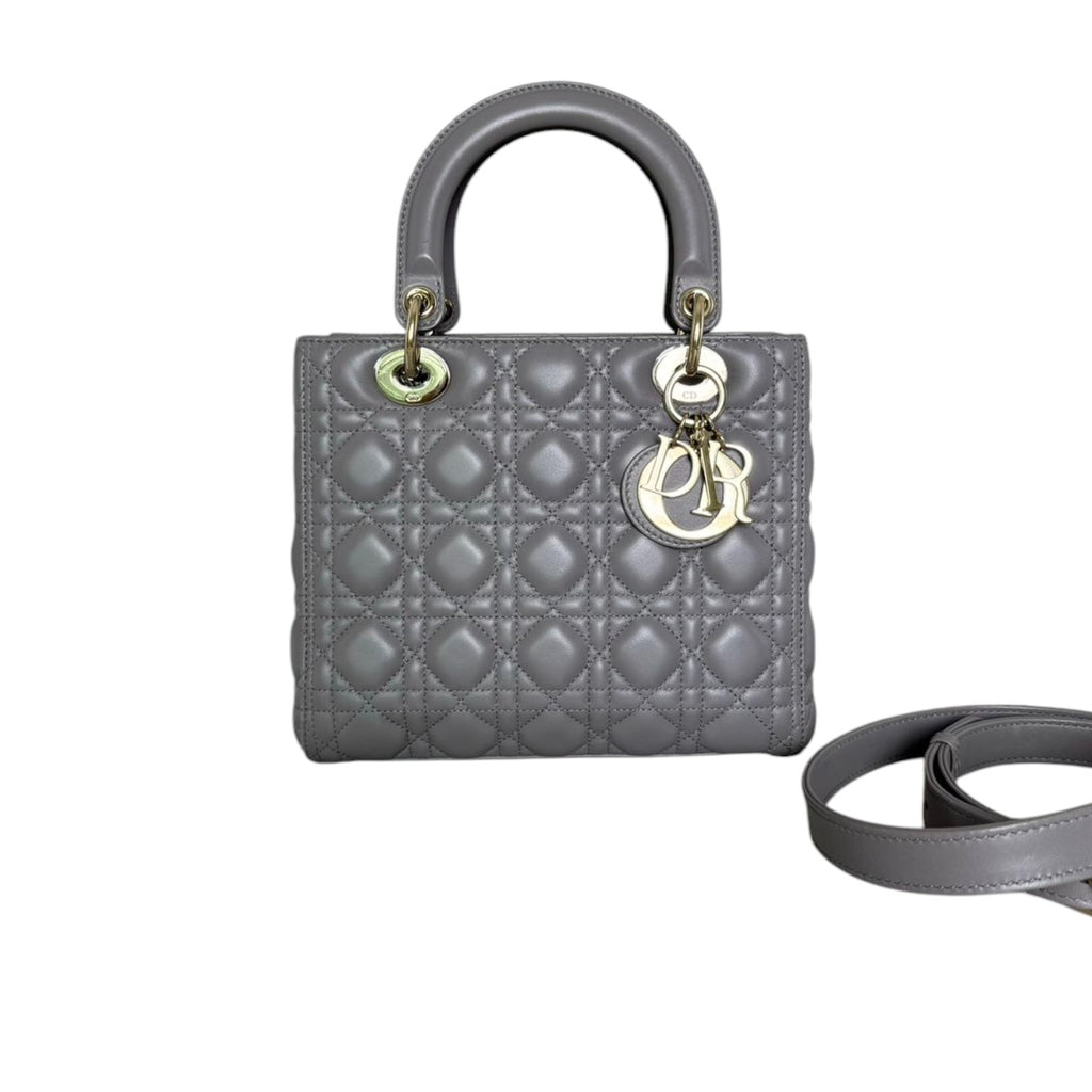 Lady Dior Medium Lambskin Cannage Grey LGHW