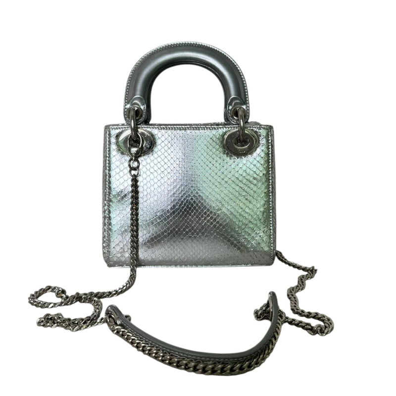 Lady Dior Mini Metallic Python Silver SHW