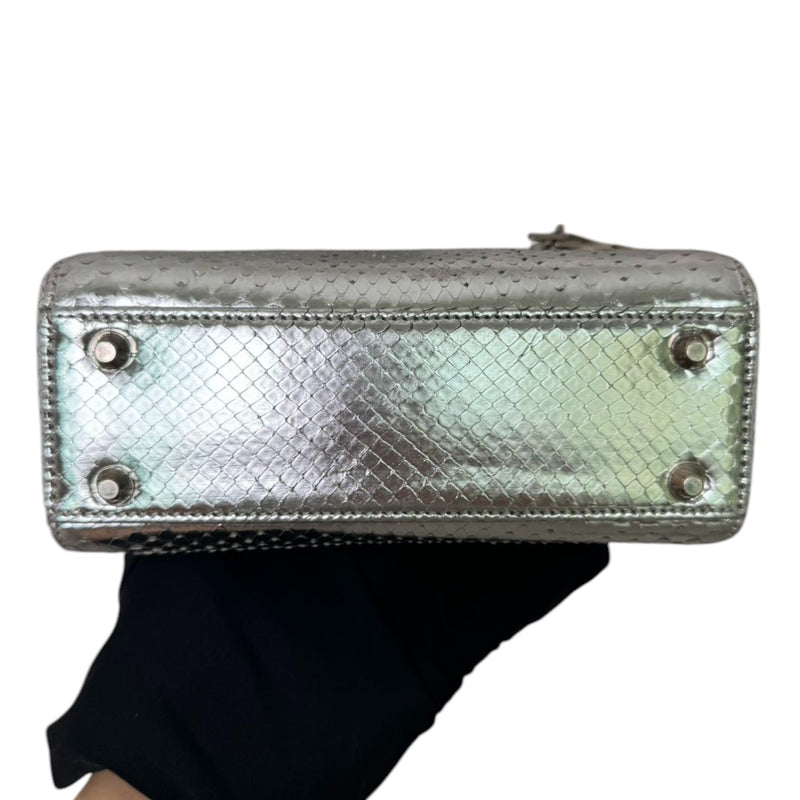Lady Dior Mini Metallic Python Silver SHW