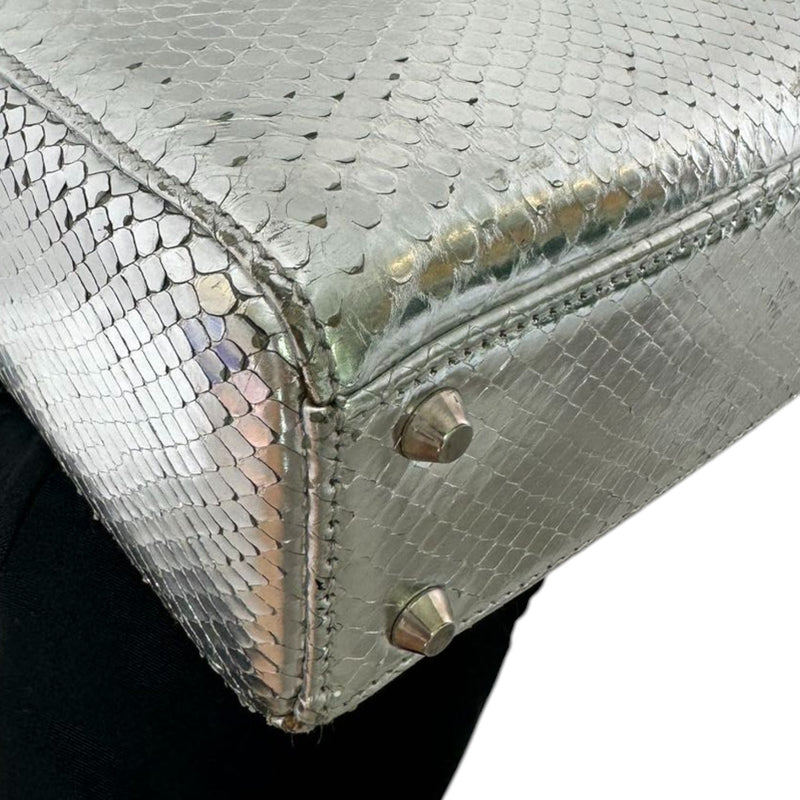 Lady Dior Mini Metallic Python Silver SHW