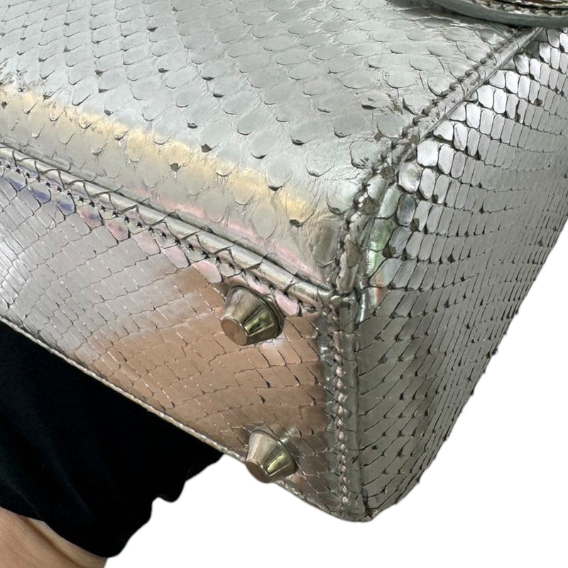 Lady Dior Mini Metallic Python Silver SHW