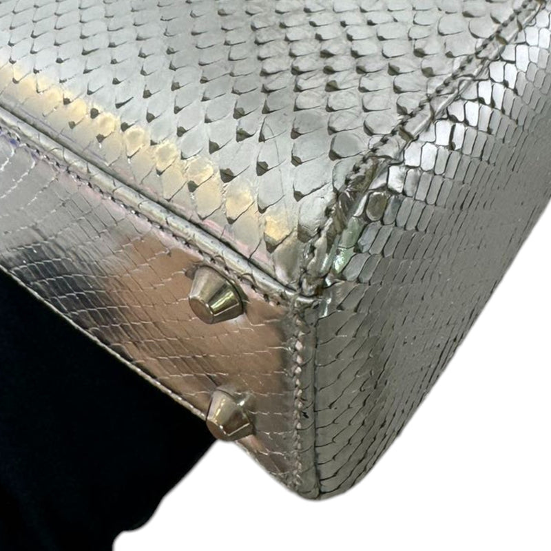Lady Dior Mini Metallic Python Silver SHW