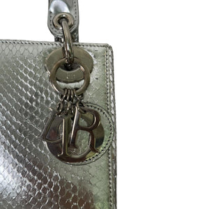 Lady Dior Mini Metallic Python Silver SHW